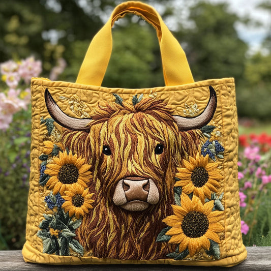 Highland Cow Sunflower CW3009019CL Quilted Tote Bag