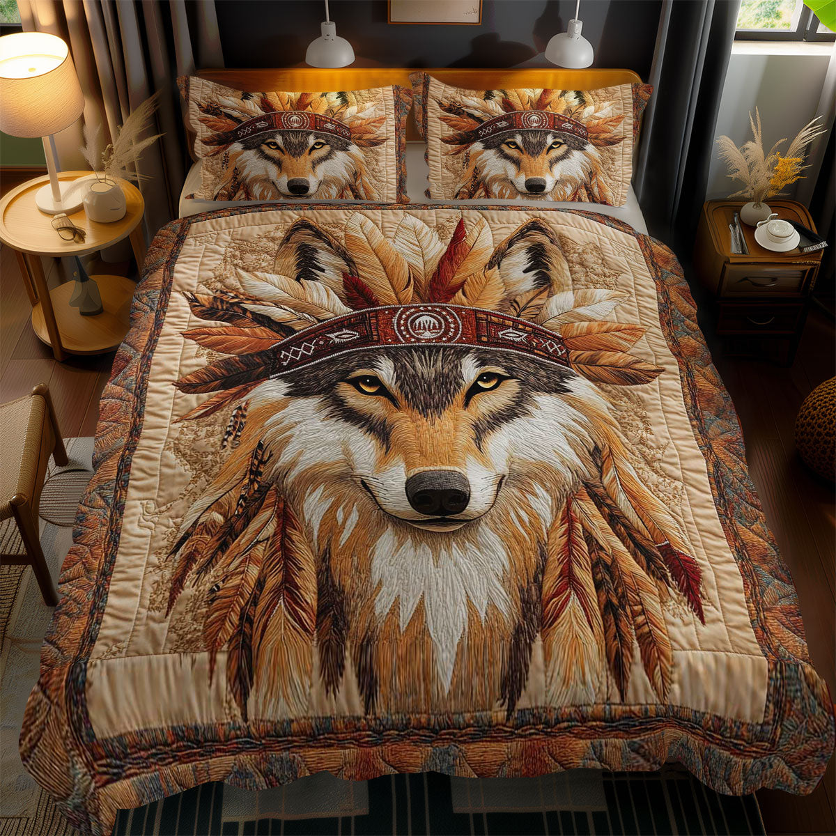 Native Wolf Headdress WN2401043CL Duvet Cover Set