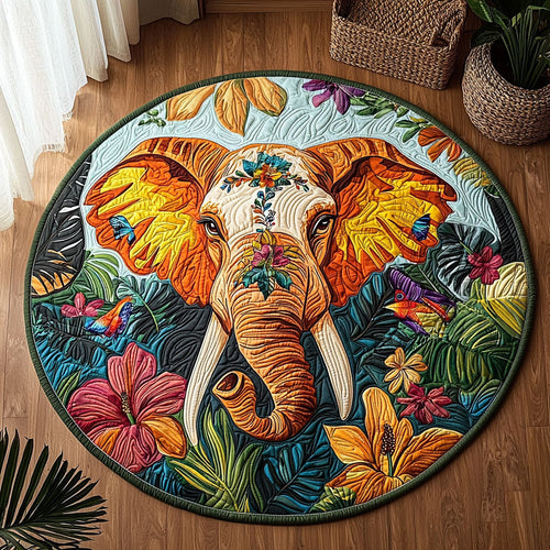 Vibrant Tropical Elephant QA0612007CL Quilted Round Mat