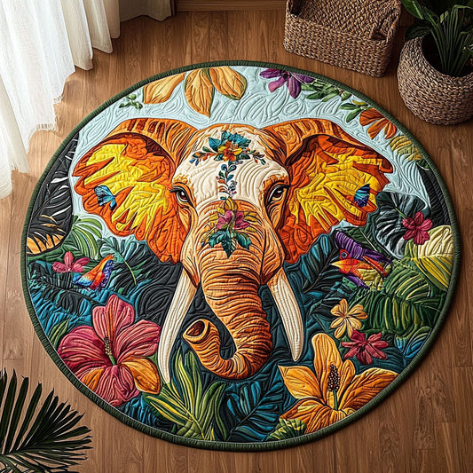 Vibrant Tropical Elephant QA0612007CL Quilted Round Mat