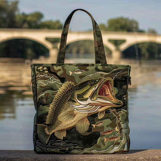 Camo Bass Fish XR0411006CL Quilted Tote Bag