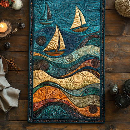 Golden Sailboat Gleam WN2006016CL Quilted Table Runner