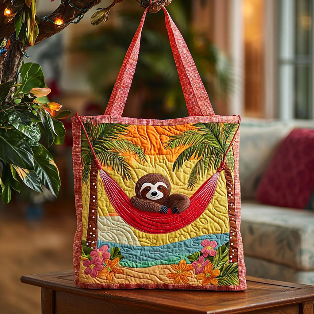 Tropical Summer Sloth QA2011024CL Quilted Tote Bag