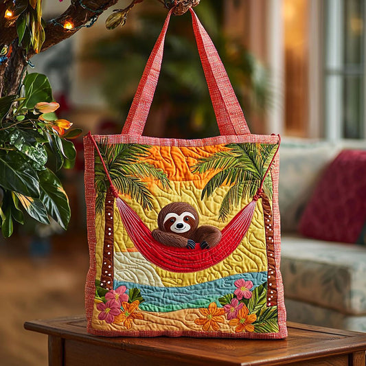 Tropical Summer Sloth QA2011024CL Quilted Tote Bag