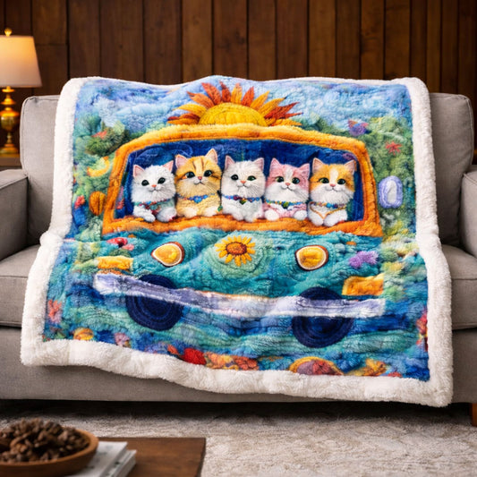 Kitty Road Trip KL0302008CL Faux Fur Throw Blanket