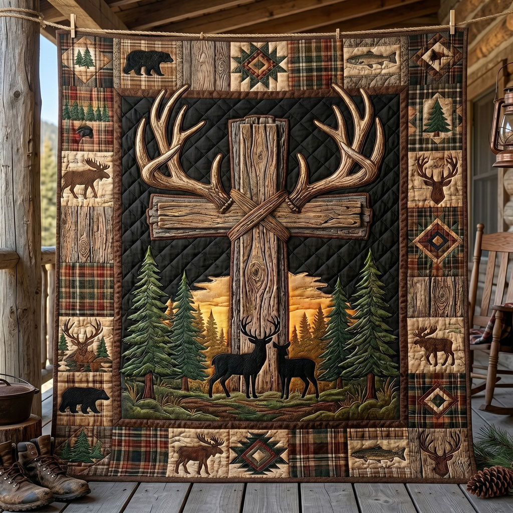 Rustic Cross Deer Antler Woodland WN1205015CL Quilt