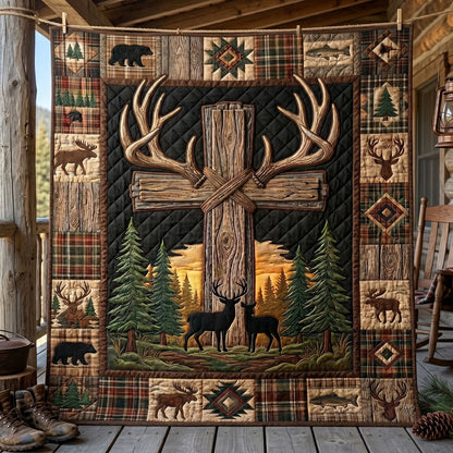 Rustic Cross Deer Antler Woodland WN1205015CL Quilt