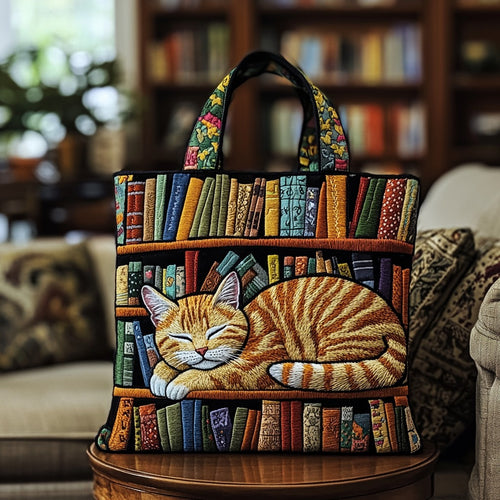 Cat Loves Books XR1111002CL Quilted Tote Bag