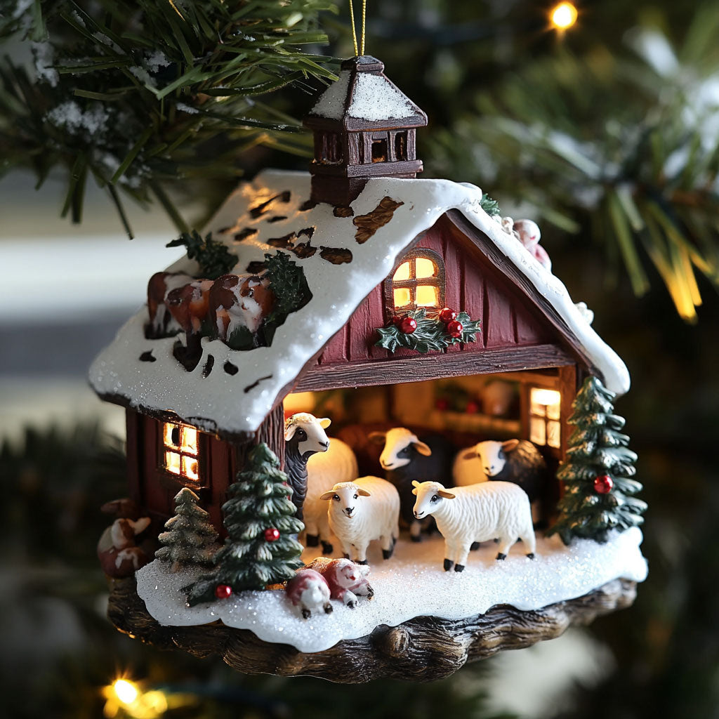 Cozy Sheep Barn WJ1612006CL Christmas Ornament