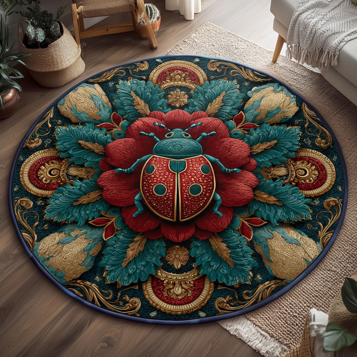 Crimson Crown Ladybug WJ0901157CL Quilted Round Mat