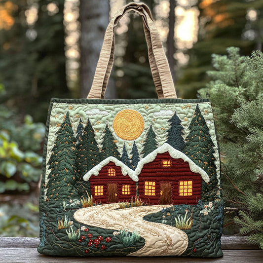 Golden Night Forest Cabin WN0110024CL Quilted Tote Bag