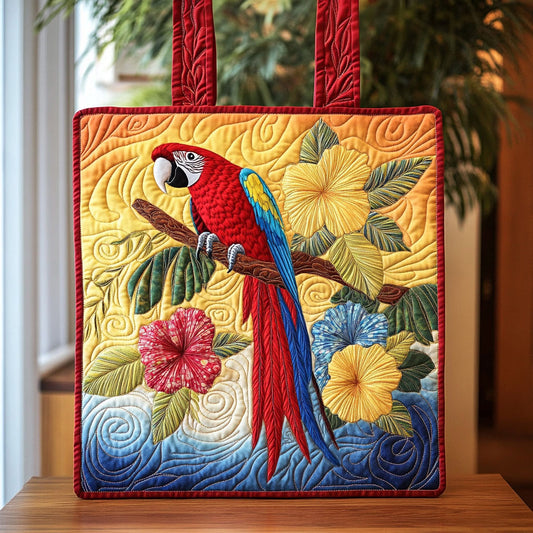 Tropical Scarlet Macaw Parrot QA0512025CL Quilted Tote Bag