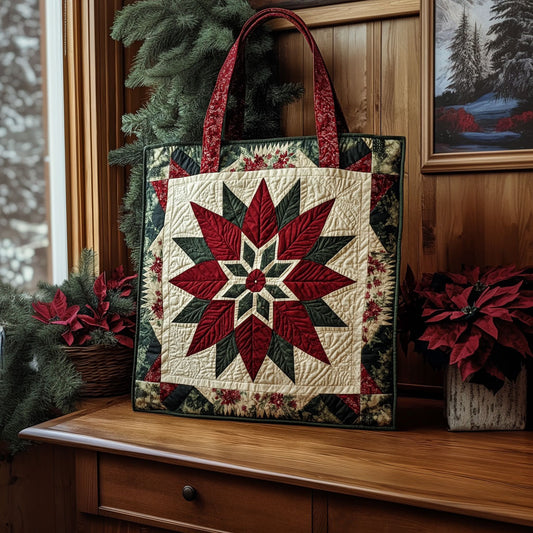 Rustic Poinsettia Geometric KL2711026CL Quilted Tote Bag