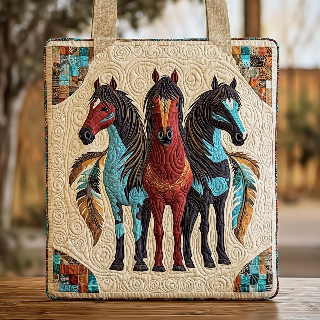 Native American Horses QA0912029CL Quilted Tote Bag