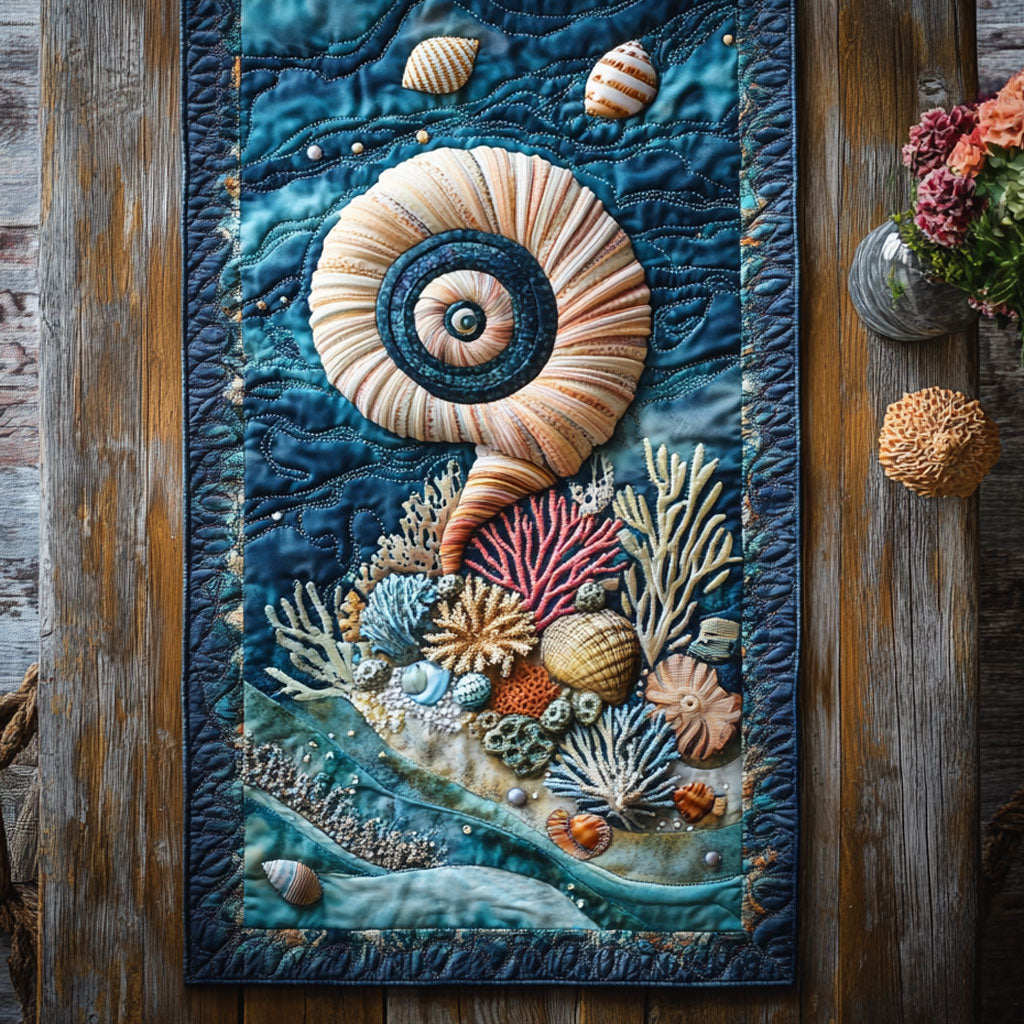 Seashell Coral Bloom WN2306030CL Quilted Table Runner