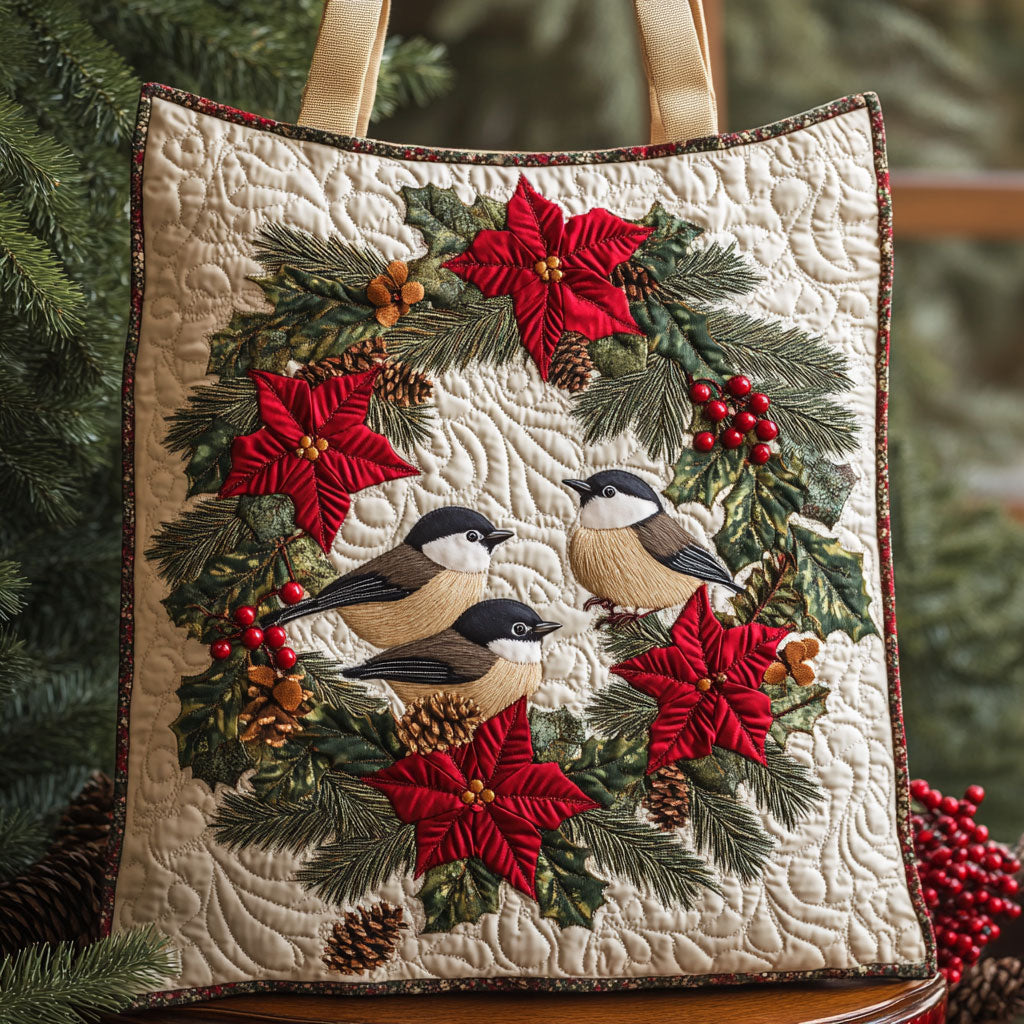Frosty Pine Chickadee WN2210021CL Quilted Tote Bag