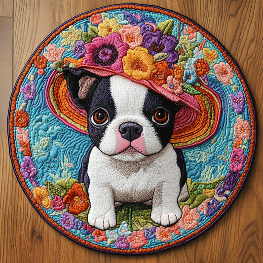 Boston Terrier Garden WN0206004CL Quilted Round Mat