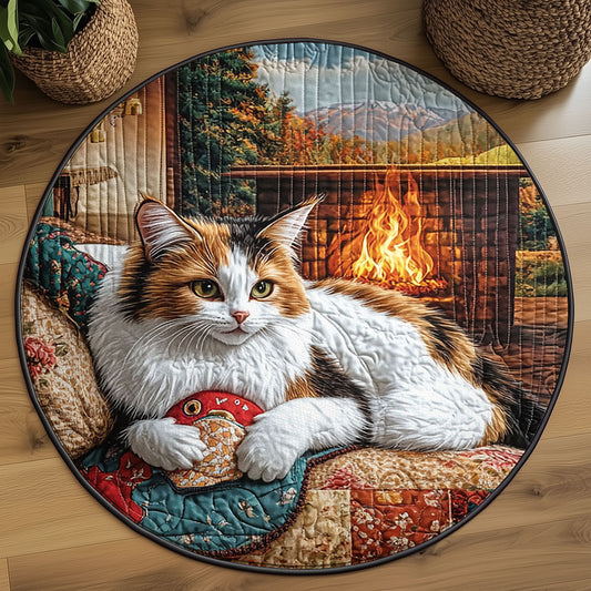 Cozy Cabin Cat WJ1606042CL Quilted Round Mat