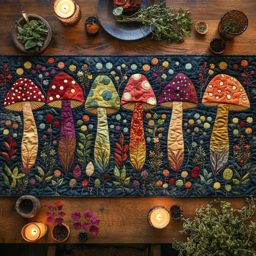 Mushroom Parade WN0307123CL Quilted Table Runner