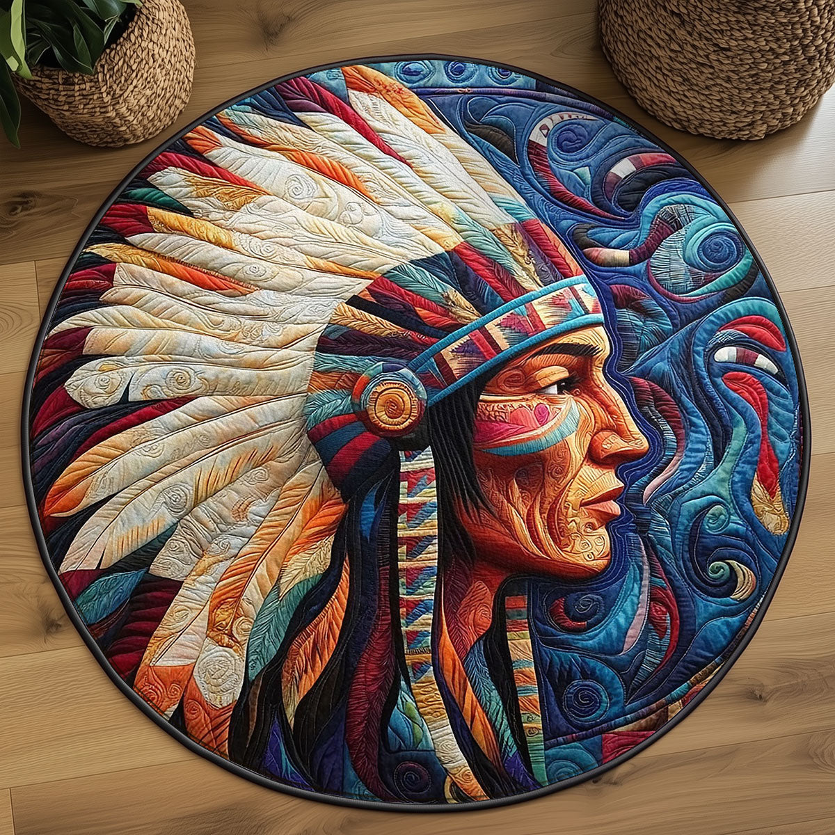 Native American Portrait WJ1006040CL Quilted Round Mat