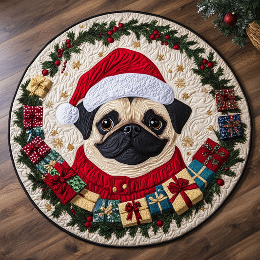 Santa Pug Cozy CW1109015CL Quilted Round Mat
