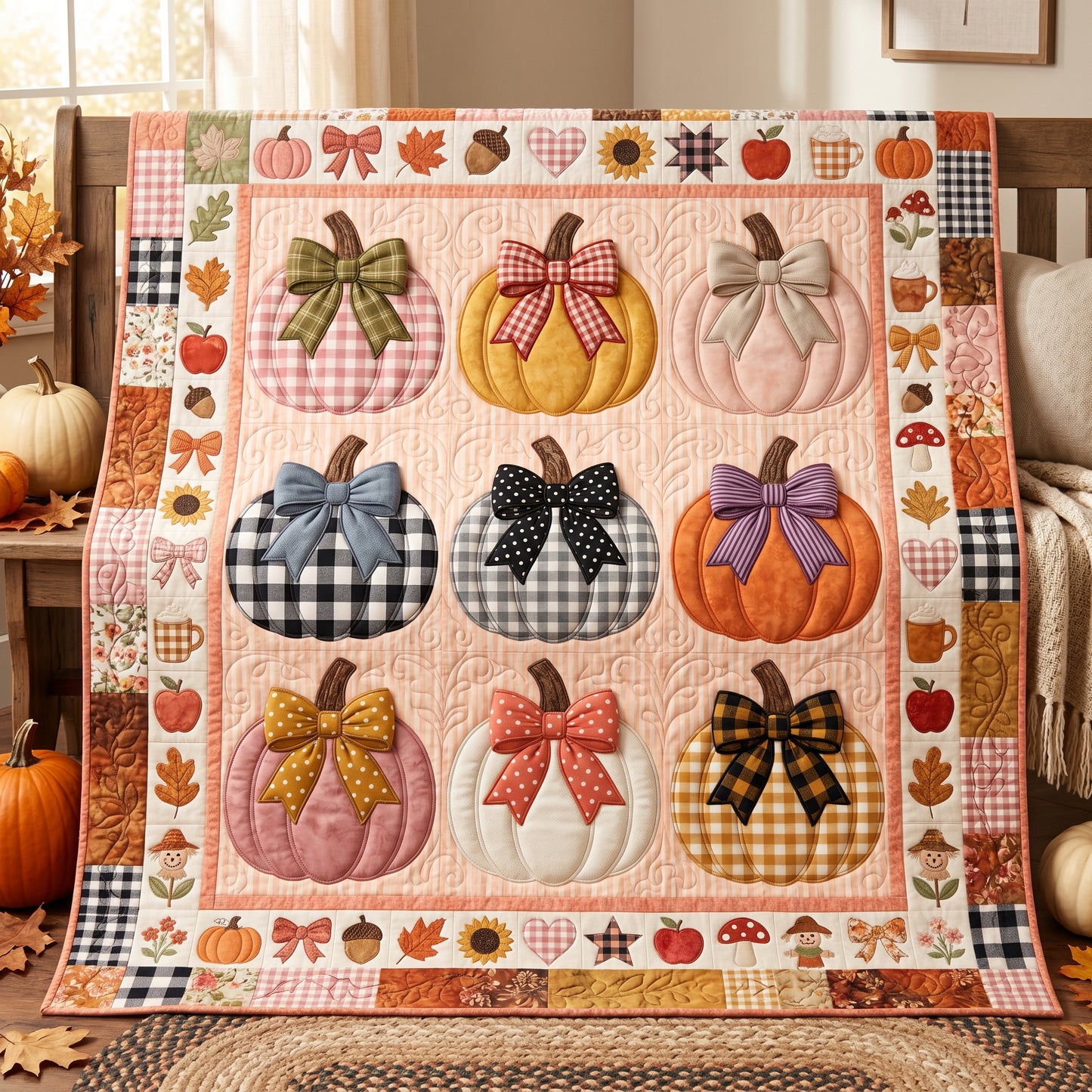 Gingham Pumpkins XR1405013CL Quilt