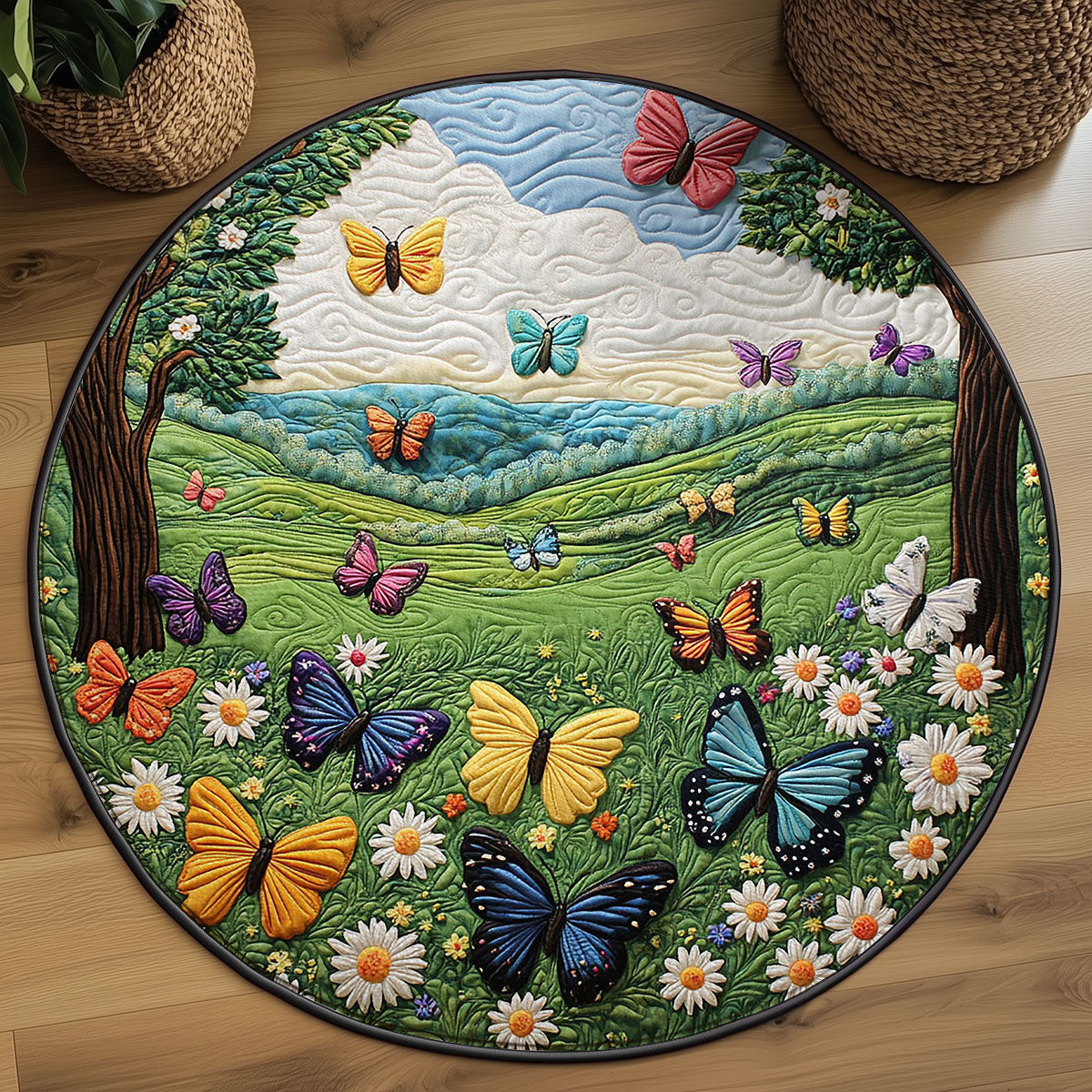 Butterfly Garden WJ2805021CL Quilted Round Mat