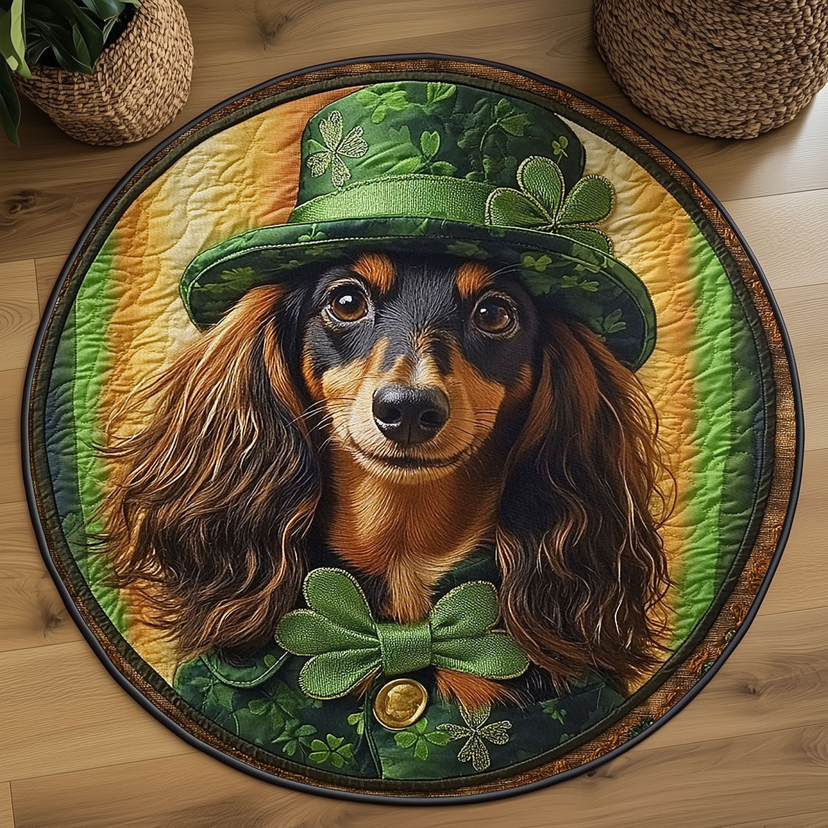 Shamrock Dachshund WN0907067CL Quilted Round Mat