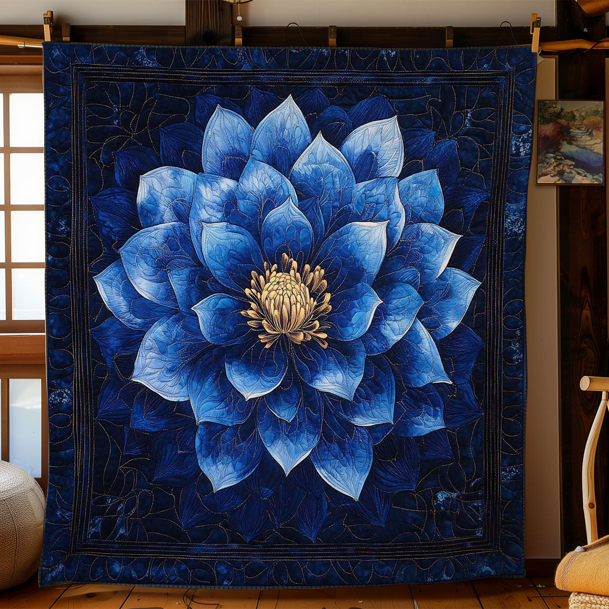 Indigo Petal Flower WN1103068CL Quilt