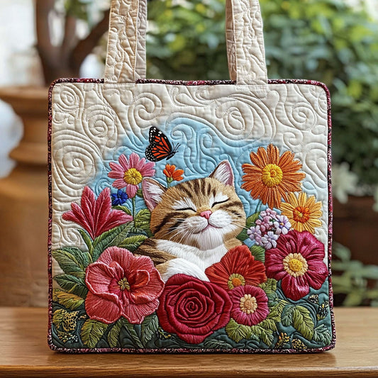 Sleeping Cat In Garden QA1012011CL Quilted Tote Bag