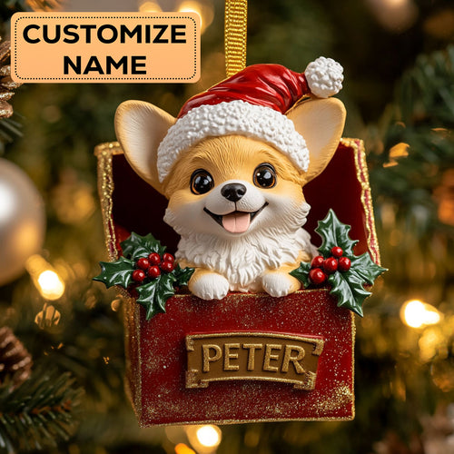Corgi Present CW2411011CL Personalized Christmas Ornament