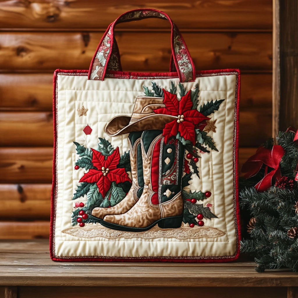 Rustic Christmas Boot KL2511014CL Quilted Tote Bag
