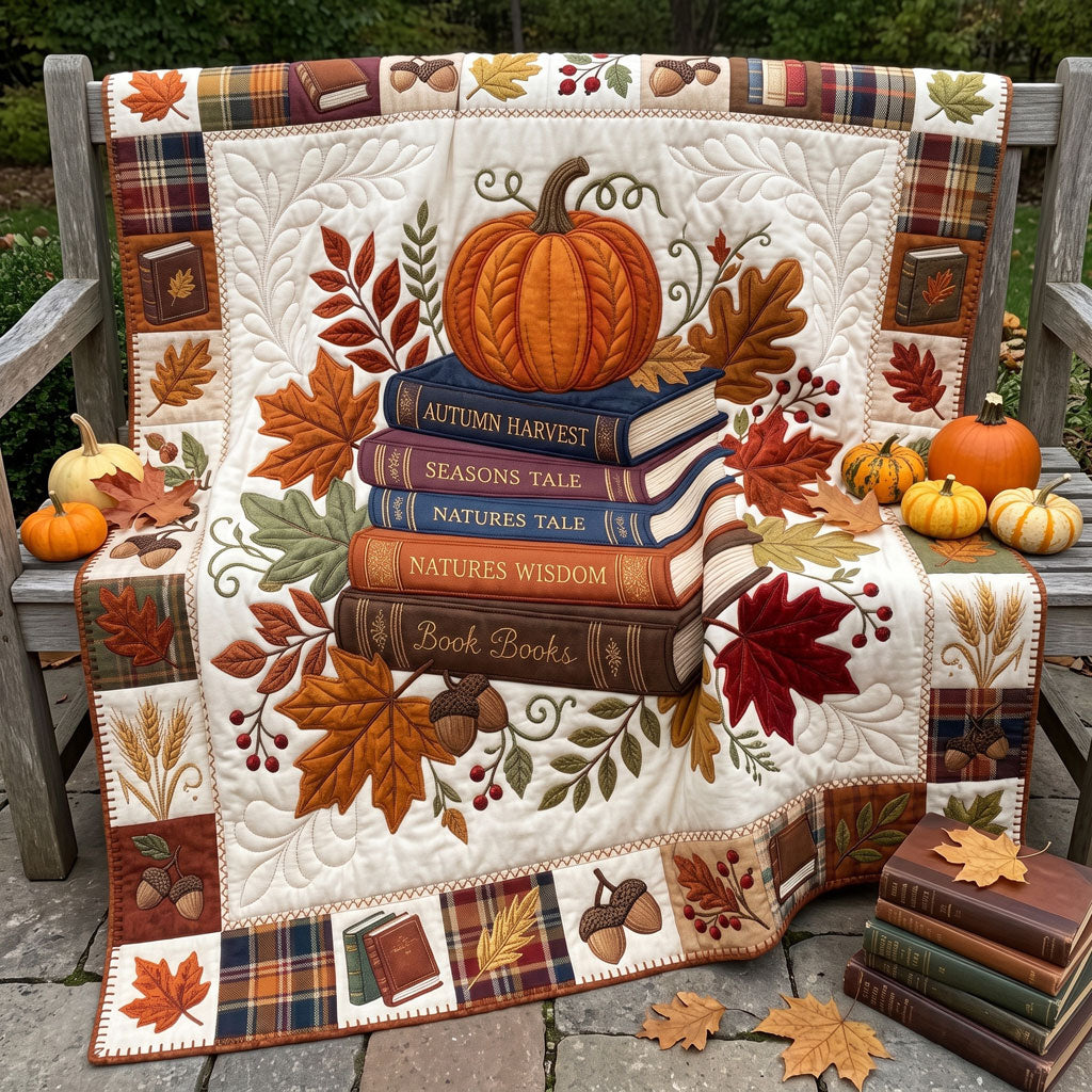 Cozy Autumn Books And Pumpkins WN2706007CL Quilt