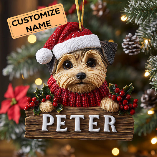 Yorkie Cheer CW2110023CL Personalized Christmas Ornament