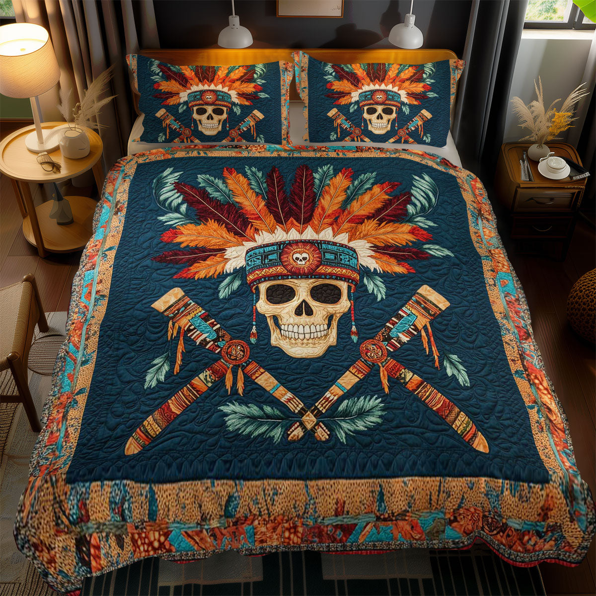 Crimson Skull And Feathers WN2101028CL Duvet Cover Set