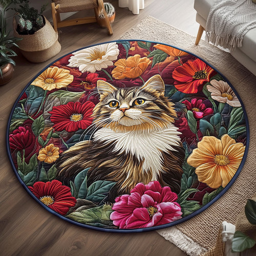Botanical Beauty Cat WJ0907039CL Quilted Round Mat