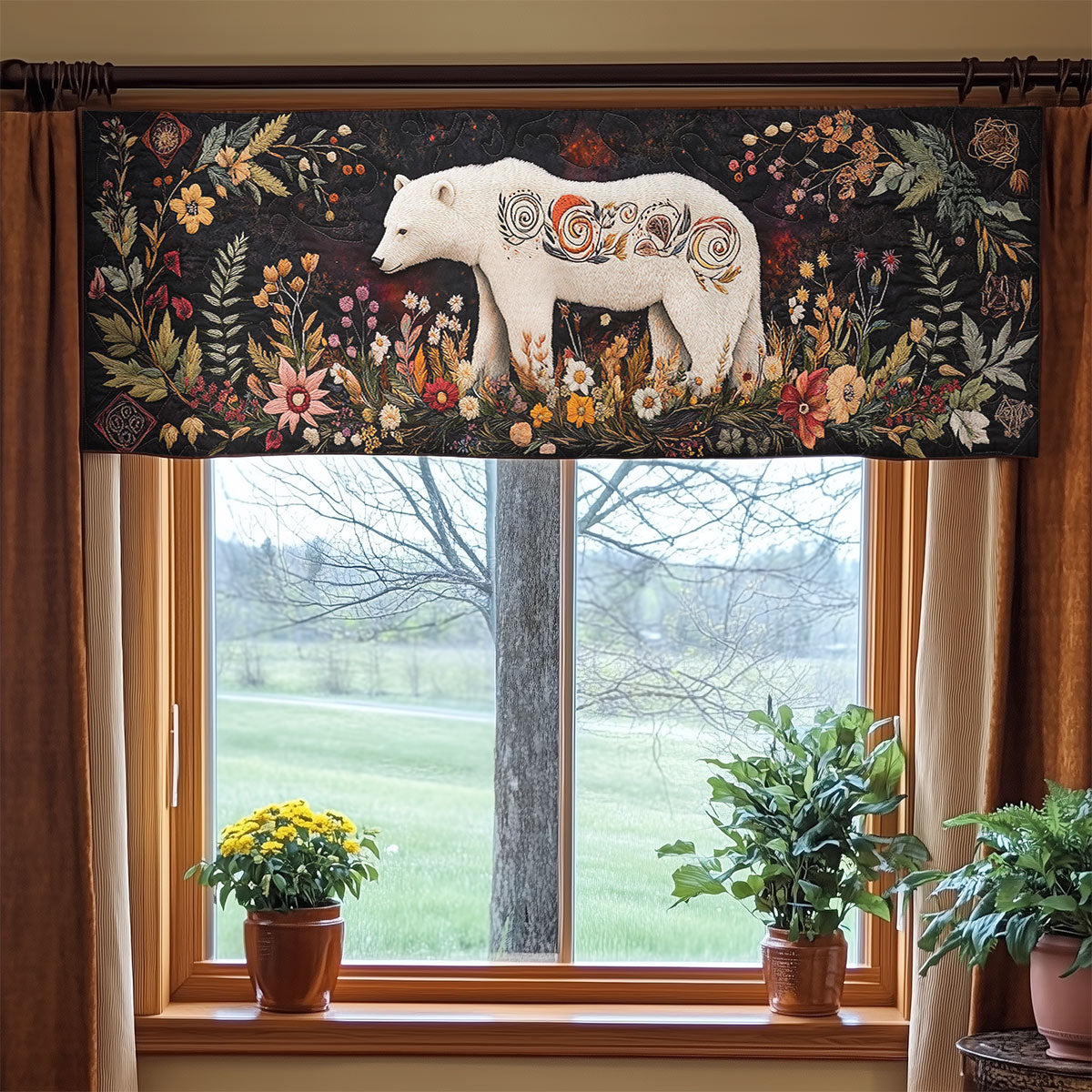 Rustic Bear Garden WN2406038CL Quilted Valance