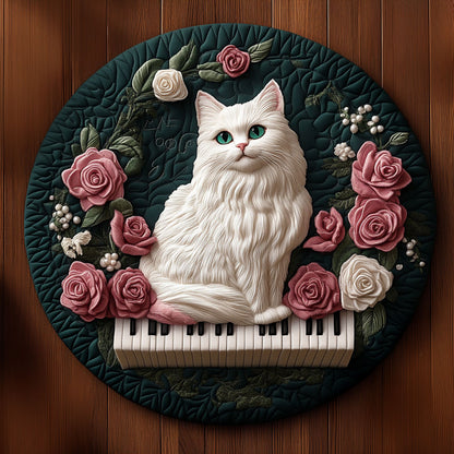 Enchanted Ivory Cat KL1301057CL Quilted Round Mat