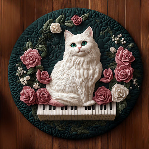 Enchanted Ivory Cat KL1301057CL Quilted Round Mat