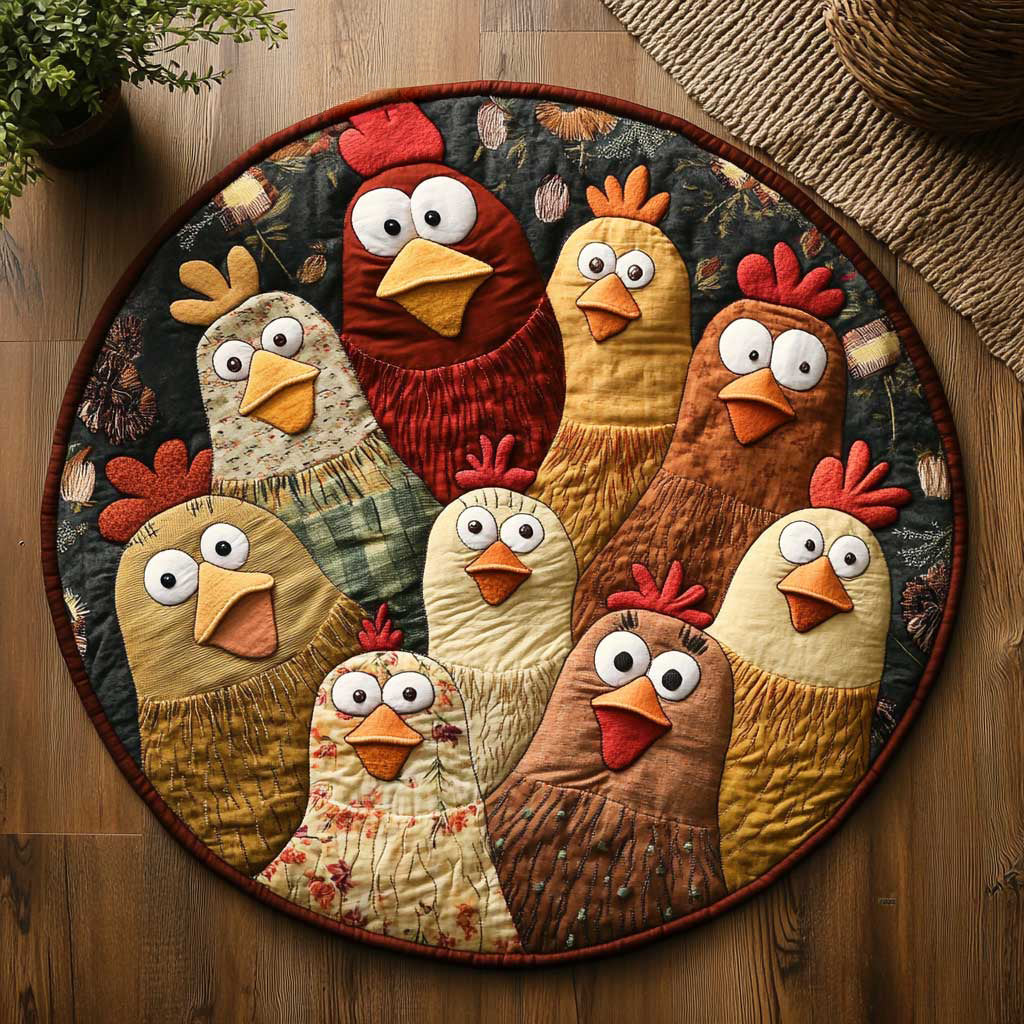 Chubby Funny Chicken WN2103075CL Quilted Round Mat