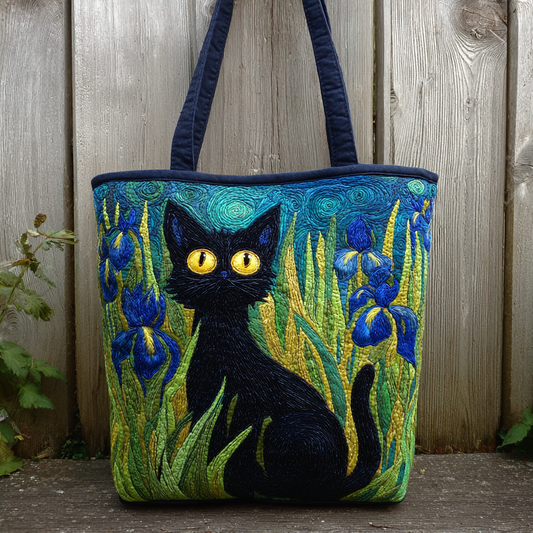 Blue Iris And Black Cat XR0501001CL Quilted Tote Bag