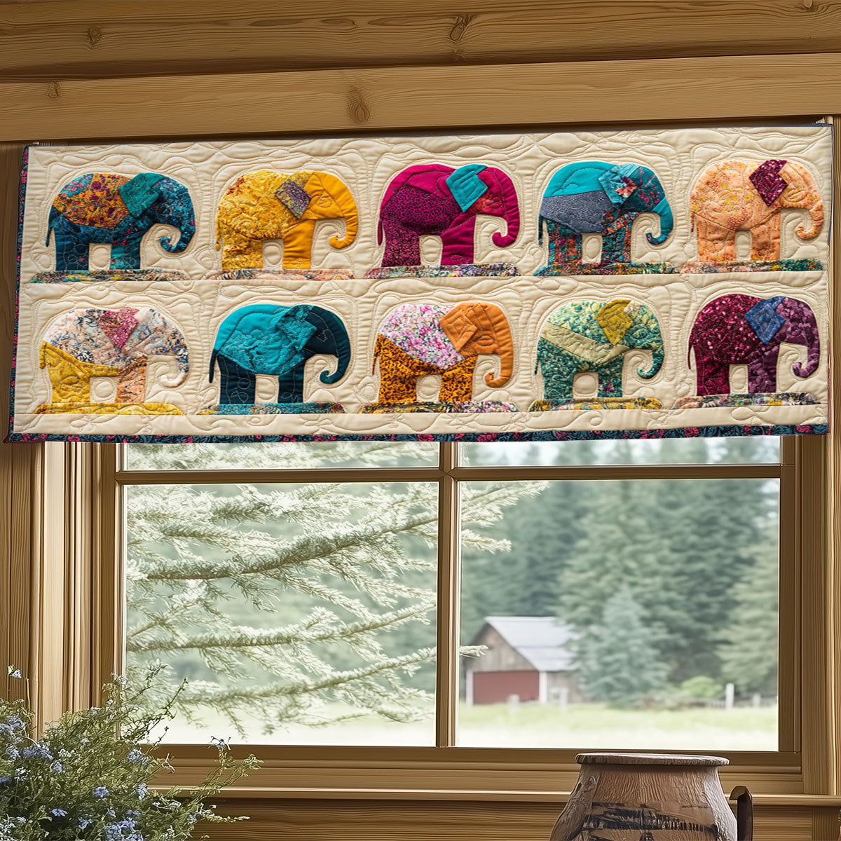 Boho Elephant Patchwork WJ0506026CL Quilted Valance