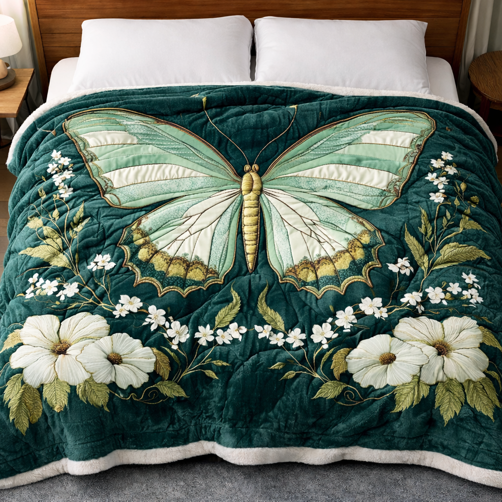 Green Butterfly QA1002006CL Faux Fur Throw Blanket