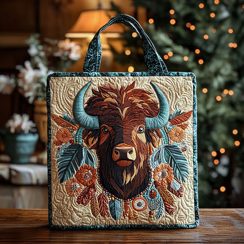 Bison And Flower QA2511029CL Quilted Tote Bag