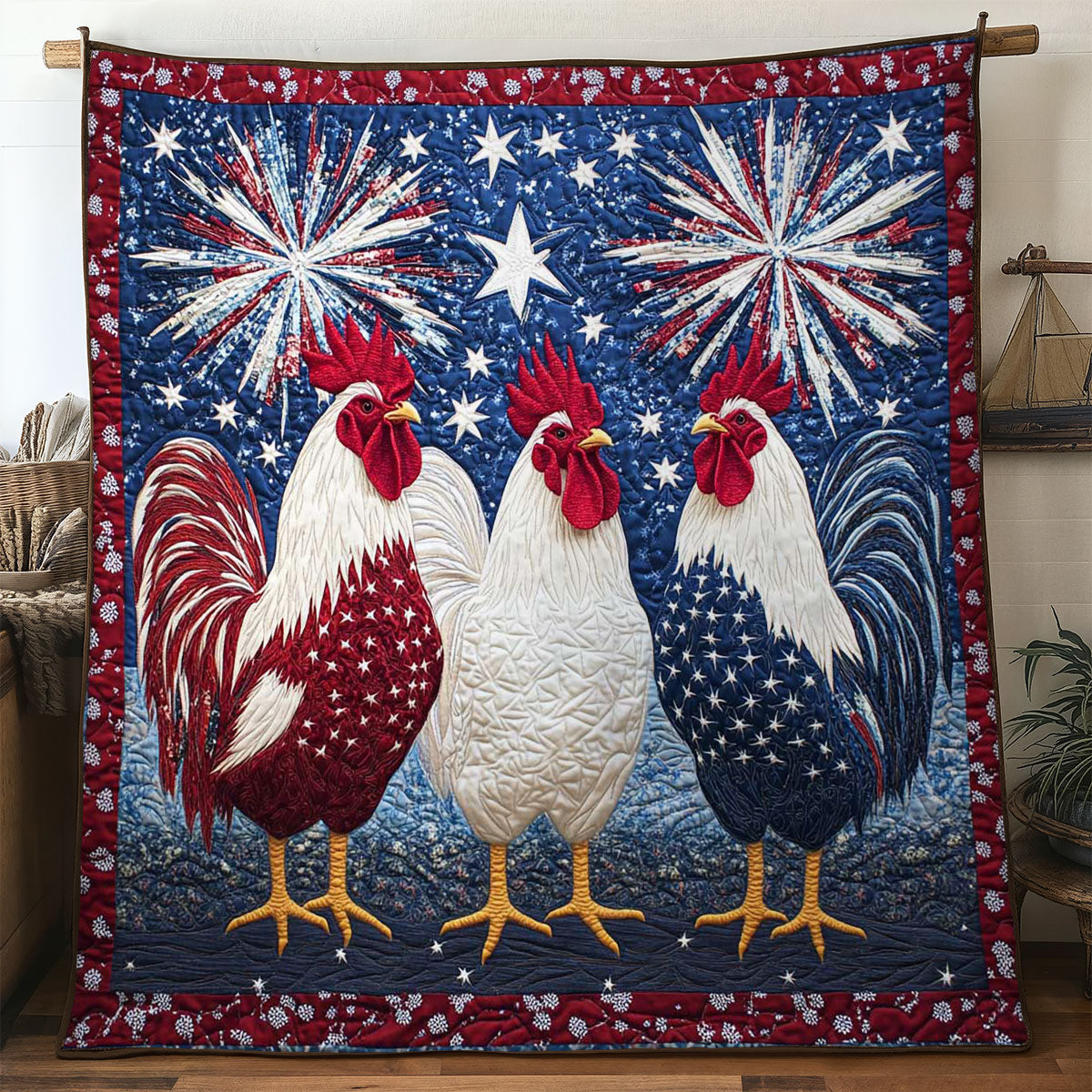 Fireworks Memorial Day Rooster WN0204003CL Quilt