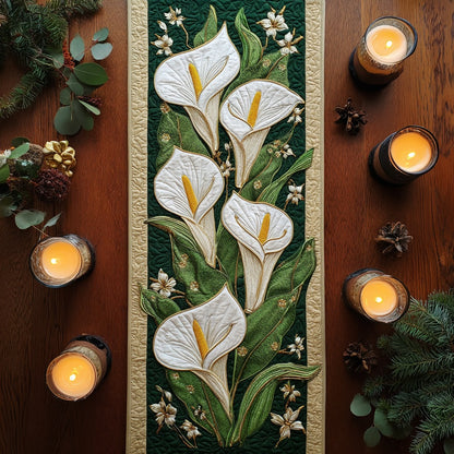 White Calla Lilies XR2111019CL Quilted Table Runner