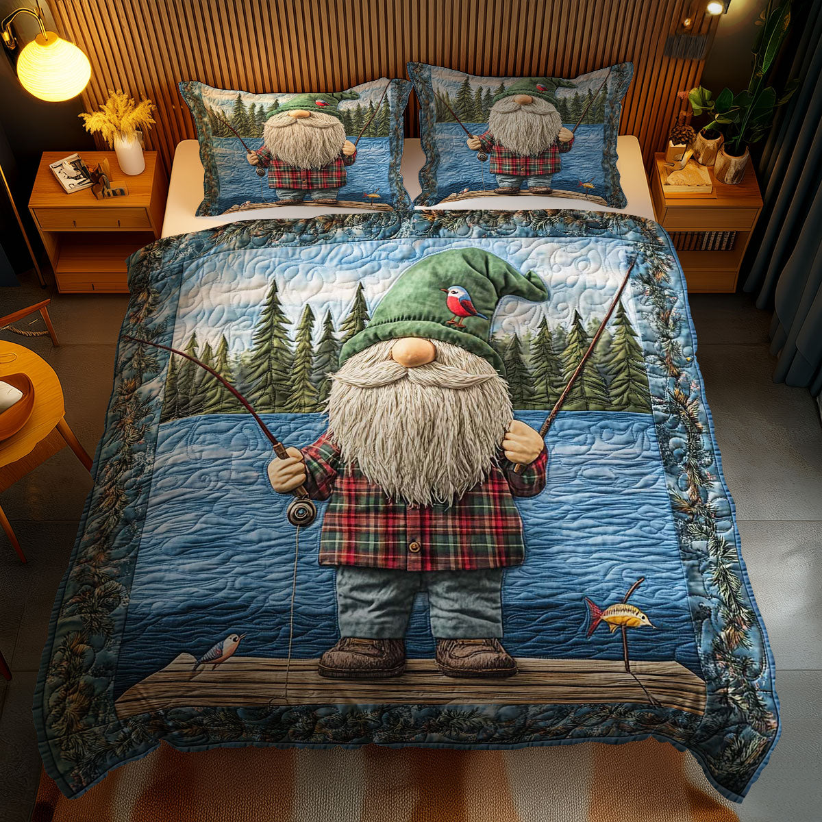 Gnome Gone Fishing WN0901073CL Duvet Cover Set