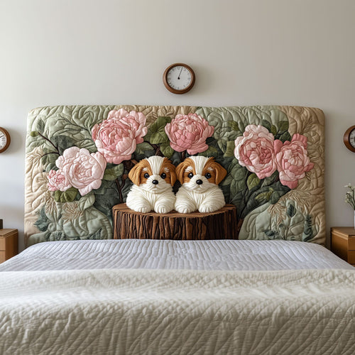 Dogs In Rose Garden QA0701003CL Quilted Headboard Slipcover