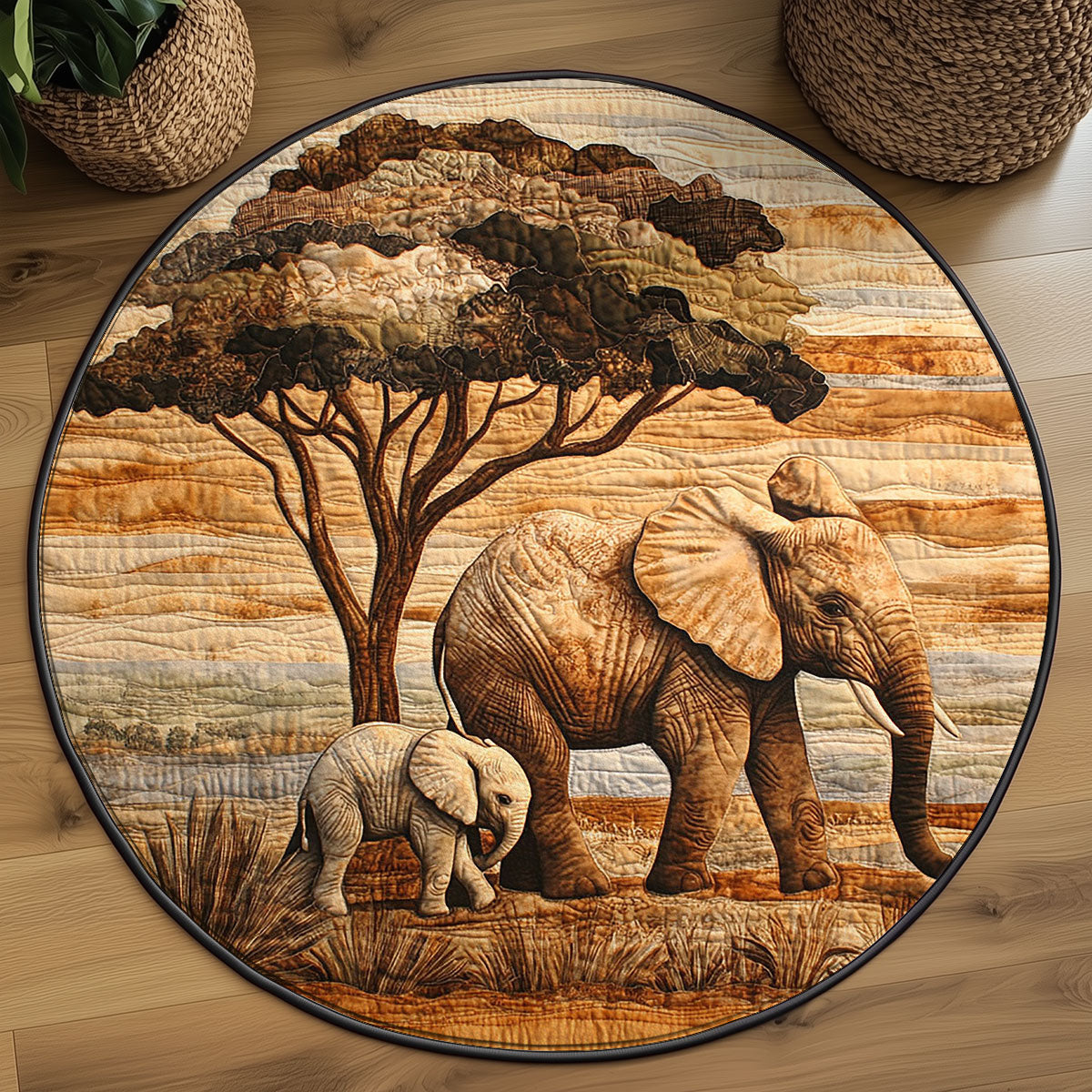 Savannah Elephant WJ1306048CL Quilted Round Mat