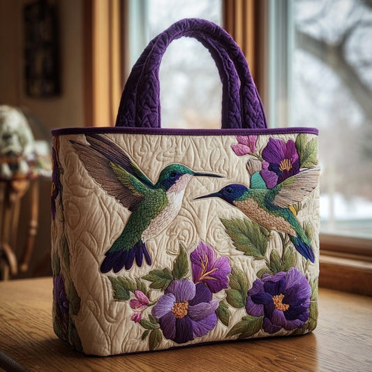 Purple Hummingbirds XR1910015CL Quilted Tote Bag